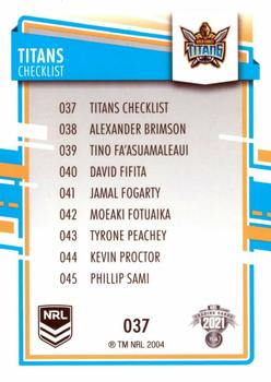 2021 NRL Elite #037 Gold Coast Titans Checklist Back